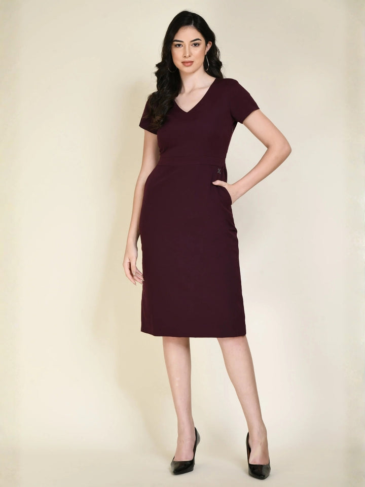 Exude Composure Sheath Dress Wine Dresses