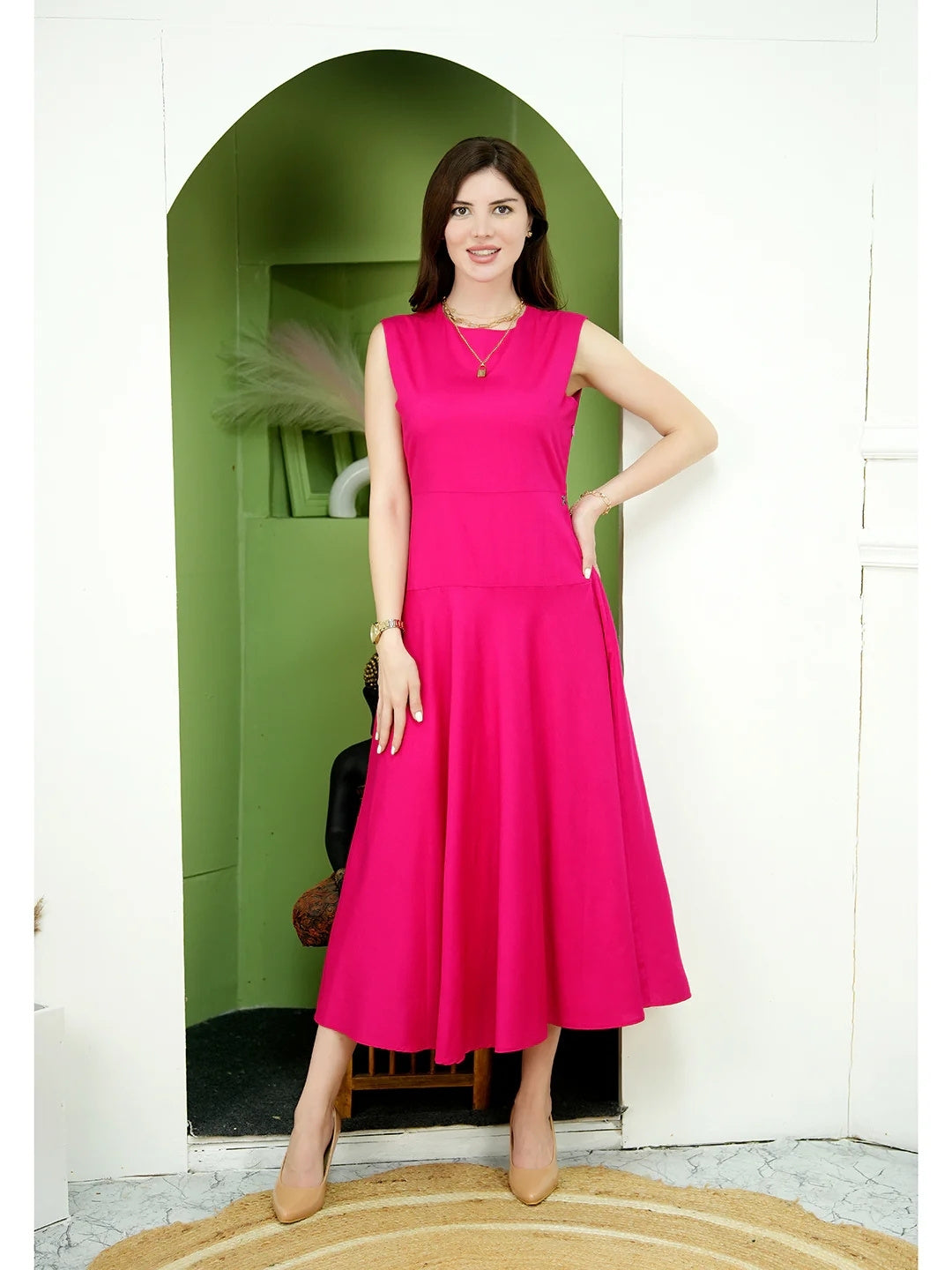 Exude Effulgent Maxi Flared Dress Fuscia Dresses