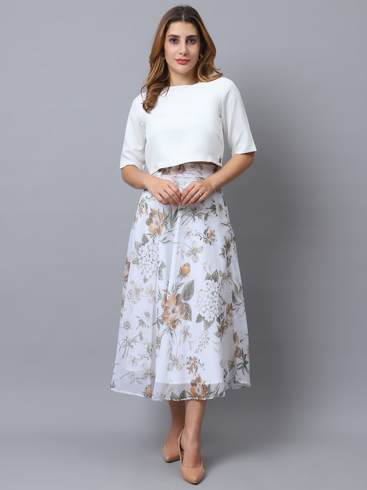 Exude White Bloom Co-ord with Skirt and Top