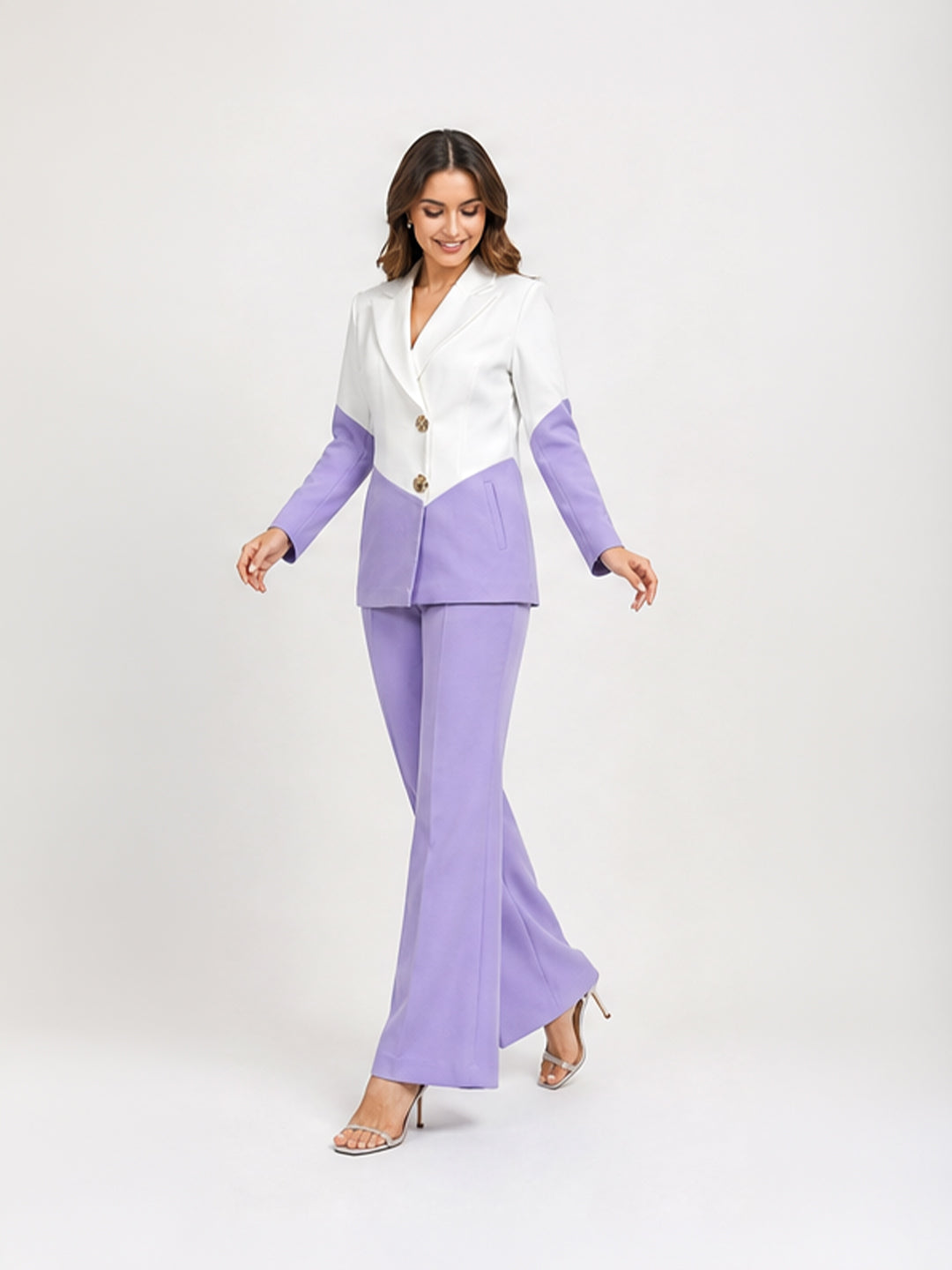 Color-Block Blazer &amp; Flared Trouser Co-Ord Set