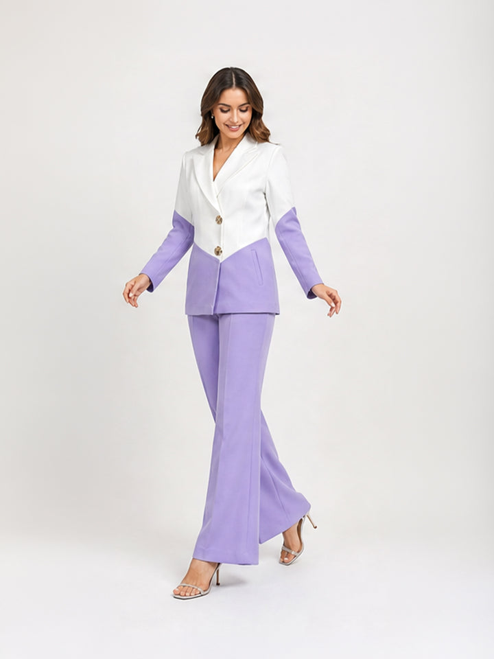 Color-Block Blazer & Flared Trouser Co-Ord Set