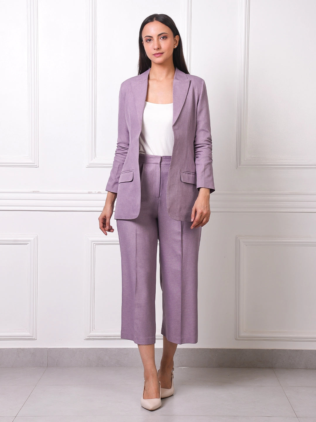 Lilac Linen Blazer &amp; Culottes Co-ord Set