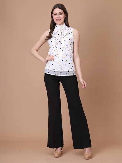 Exude Graceful Threads Sleeveless Polka Top with Front Tie