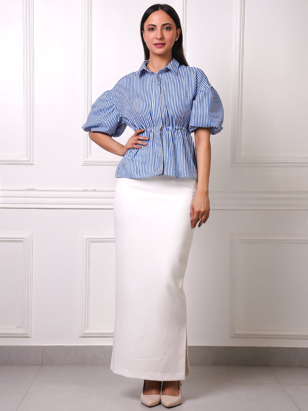Exude Riviera Puff Sleeve Peplum Co-ord Set