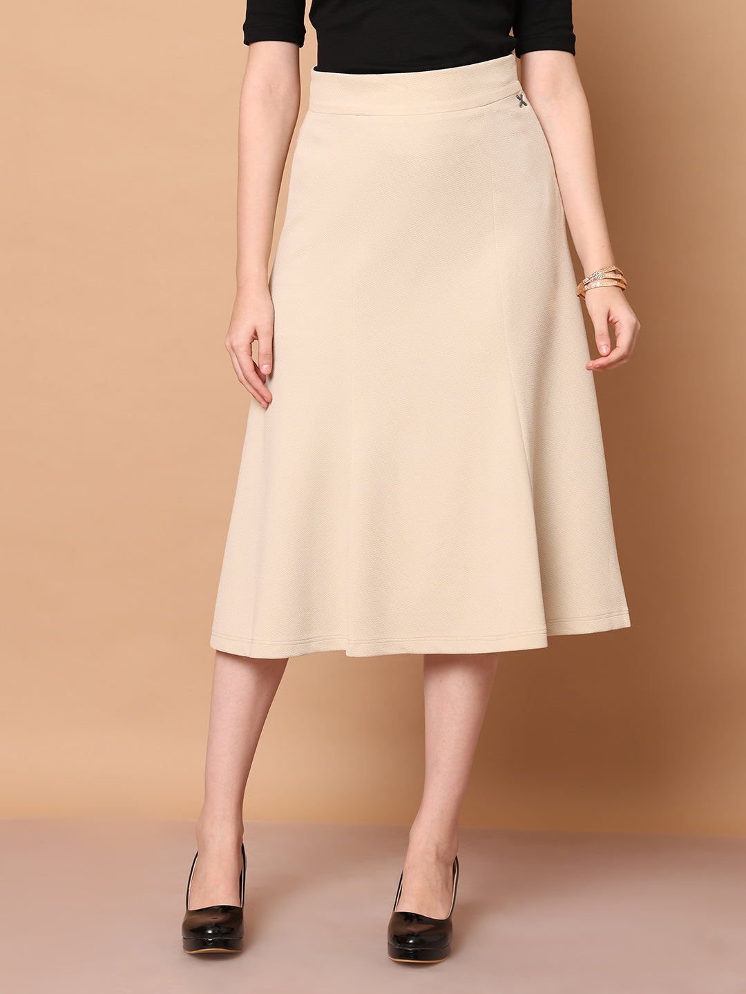Exude Victory A-line Midi Skirt (Beige)