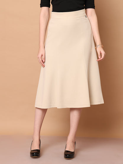 Exude Victory A-line Midi Skirt (Beige)