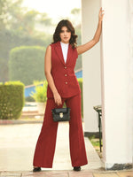 Exude Aspiration Sleeveless Blazer with Bootcut Trousers (Red)
