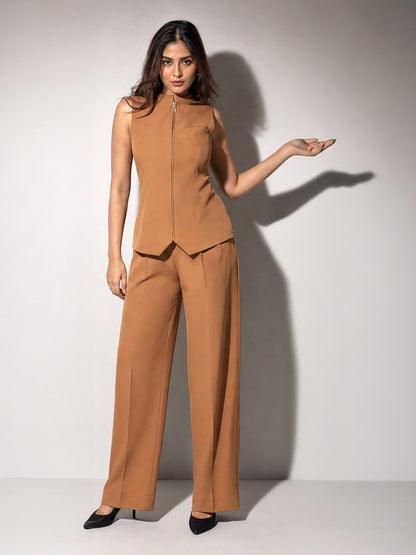 Zip-Front Waistcoat &amp; Wide-Leg Trouser Set