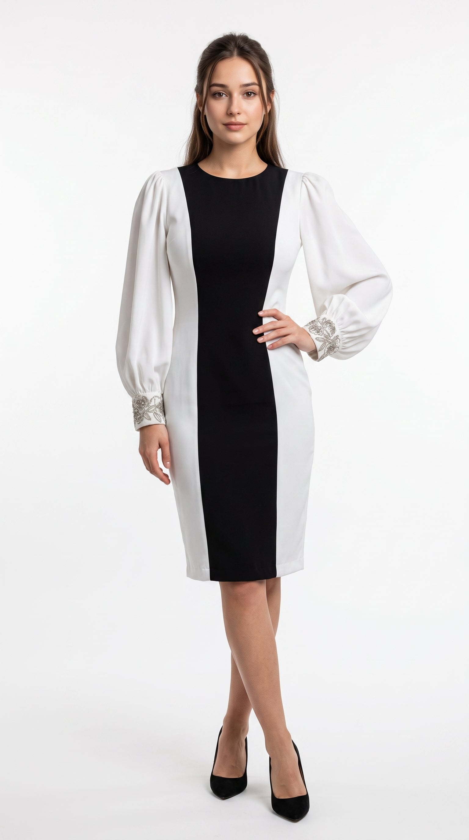 Exude Monochrome Muse Panel Midi Dress