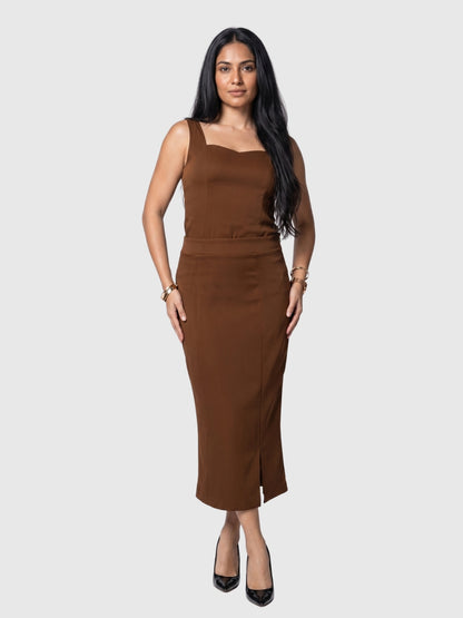 Exude Mocha Grace Midi Skirt