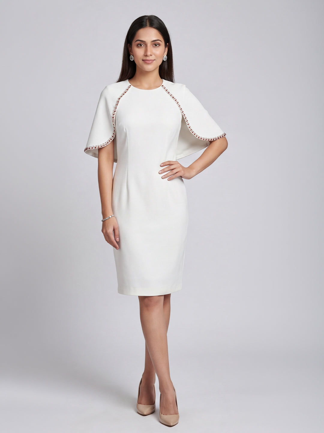 Exude Ivory Grace Cape Dress