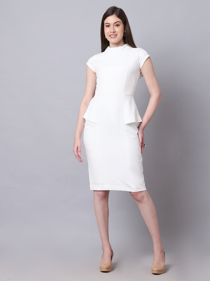 Exude Bold & Beautiful High neck Dress with Cap Sleeves White Dresses
