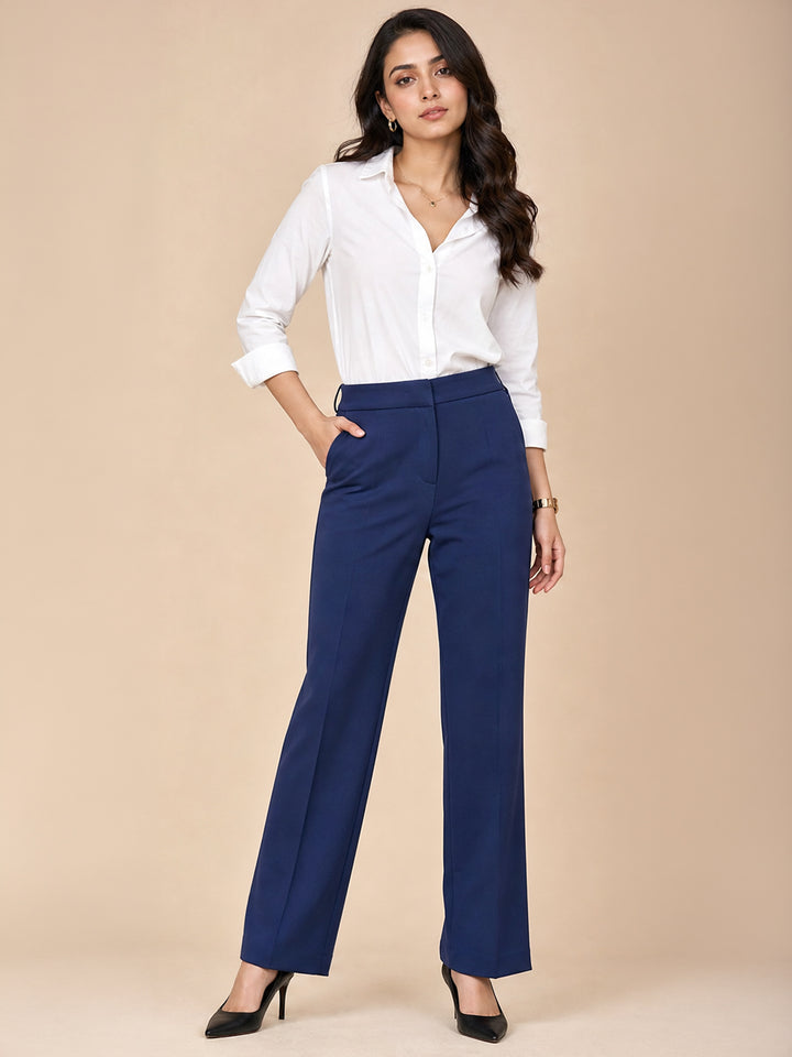 Navy Tailored Straight-Fit Trousers