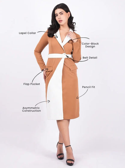 Exude Mocha Contrast Midi Dress