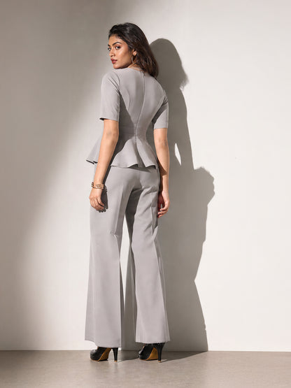 Exude Rise &amp; Roar A-Line Top with Waist Detail, Paired With Matching Bootcut Trouser (Grey)