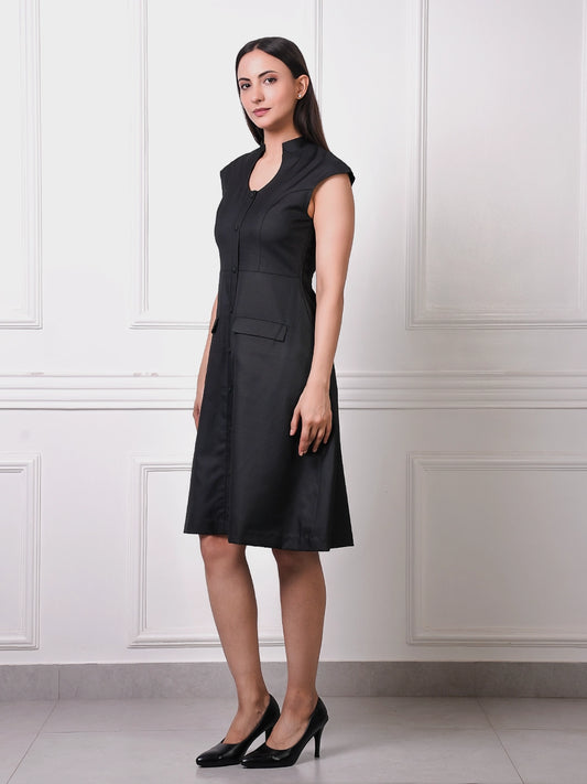 Exude Noir Button-Down Fit & Flare Dress