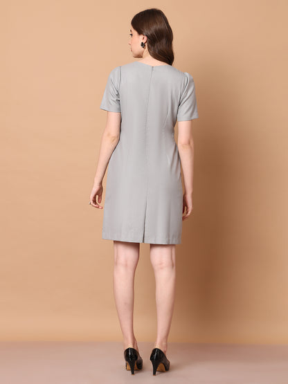 Exude Chic Revolution Suiting Fabric Front Button Shift Dress (Grey)