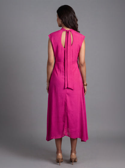 Exude Vibrance Open Back Midi Dress (Rosy Pink)
