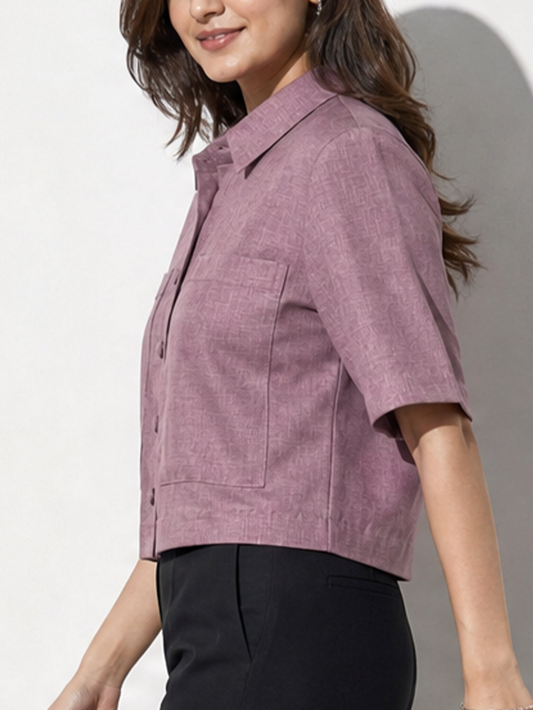 Mauve Textured Crop Shirt