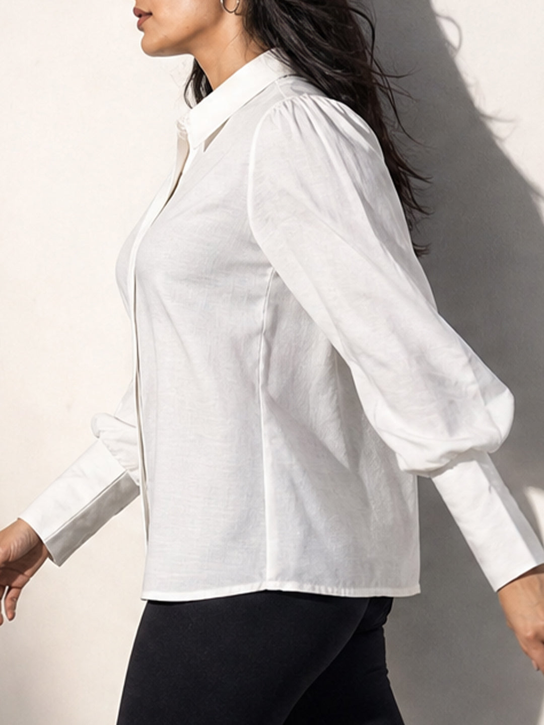 White Textured Bishop Sleeve Shirt