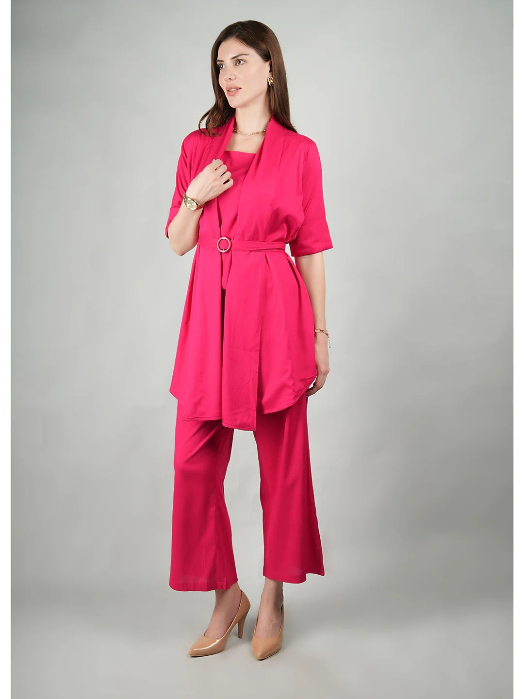 Exude Gilded 3 Piece Co-ord Set Fuscia Co-ord Sets