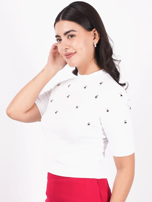 Exude Embellished Rib Knit Top