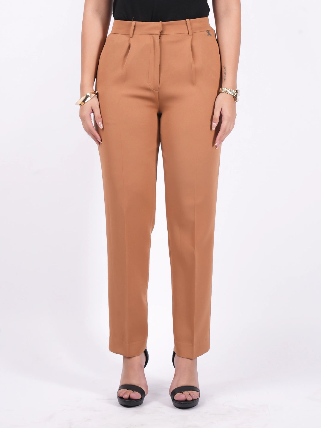 Exude Tan Tapered Straight Pants Trouser