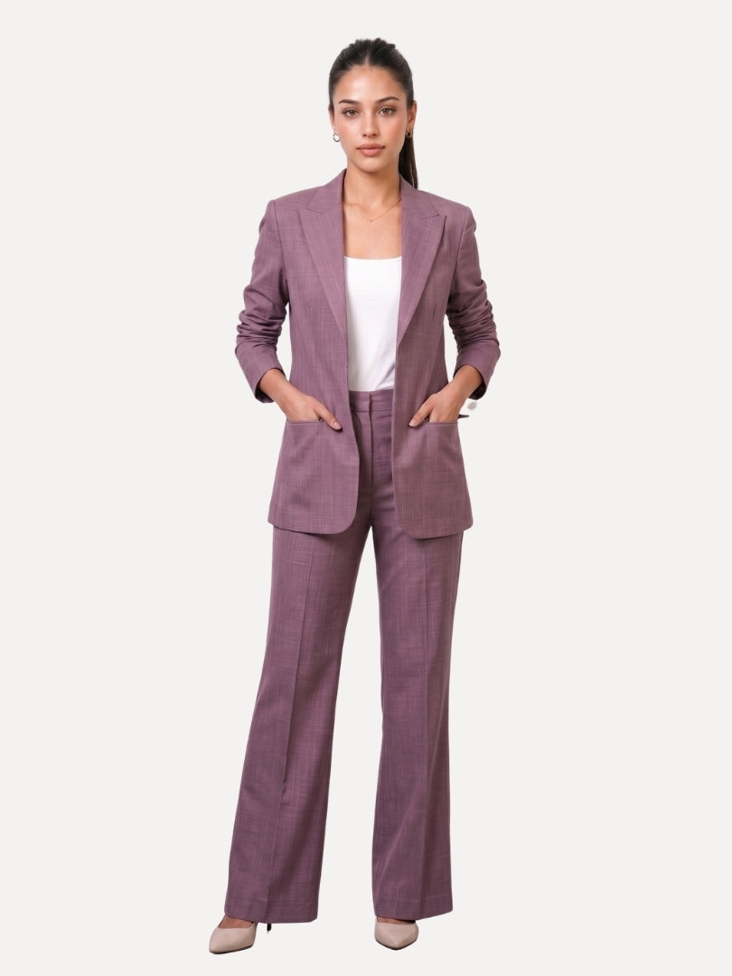 Exude Beige Linen Blazer &amp; Wide-Leg Trouser Co-ord Set