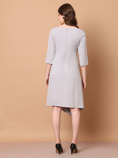 Exude Sunlit Drape Dress With Sleeves (Grey)