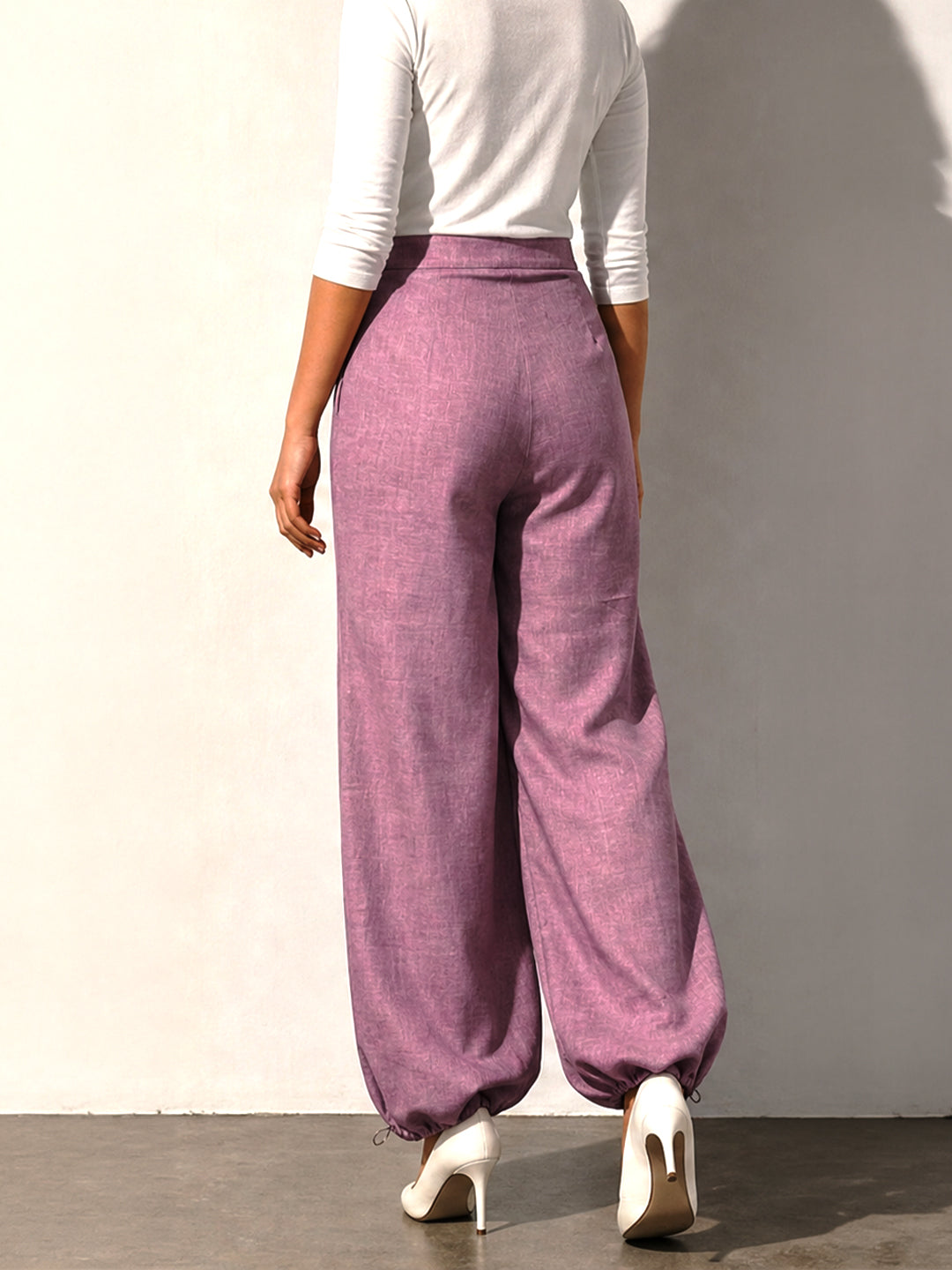 Mauve Textured Balloon-Fit Trousers