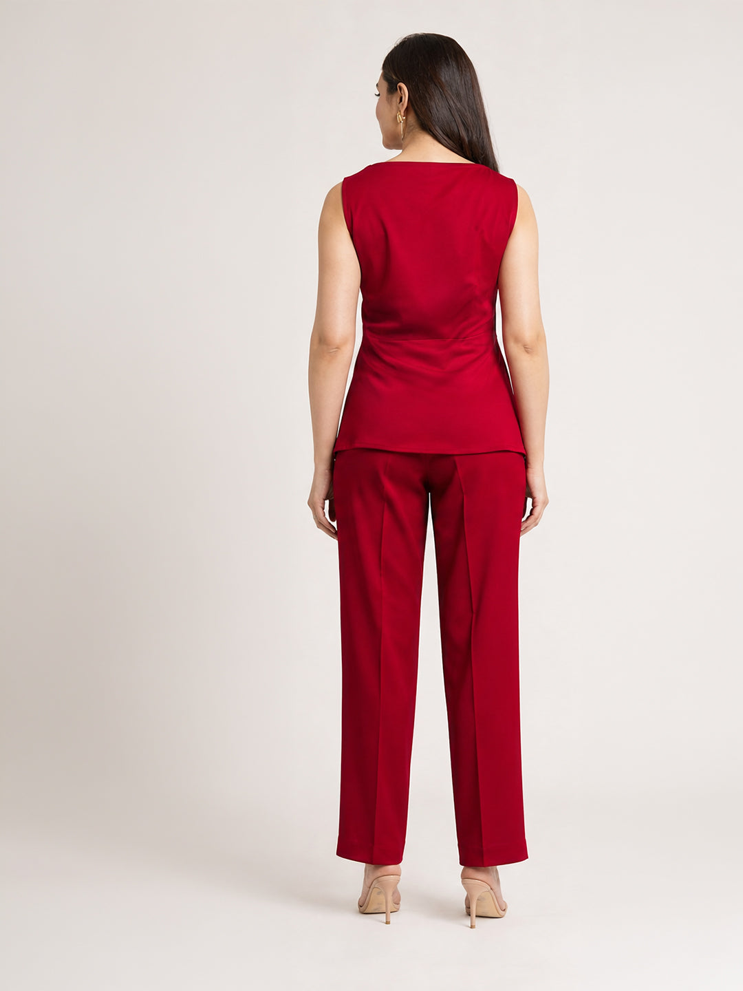 Crimson Knot-Front Top &amp; Trouser Set
