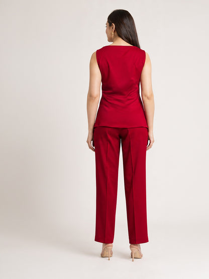 Crimson Knot-Front Top &amp; Trouser Set