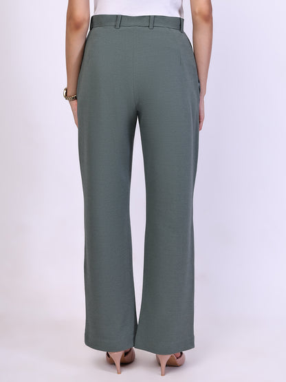 Exude Timeless Threads Straight Fit Trousers with Pockets Pista Green Trousers