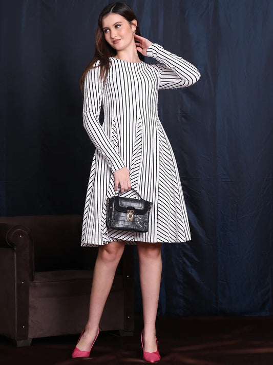 Exude Gleam & Grace A-line Dress With Unique Paneled Skirt Detailing