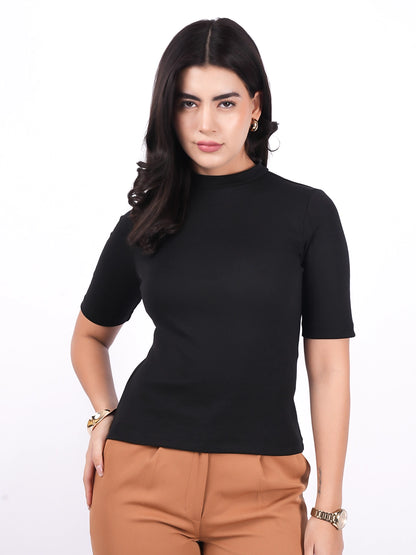 Exude Essential Ribbed Black Top Tops