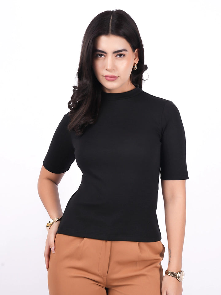 Exude Essential Ribbed Black Top Tops