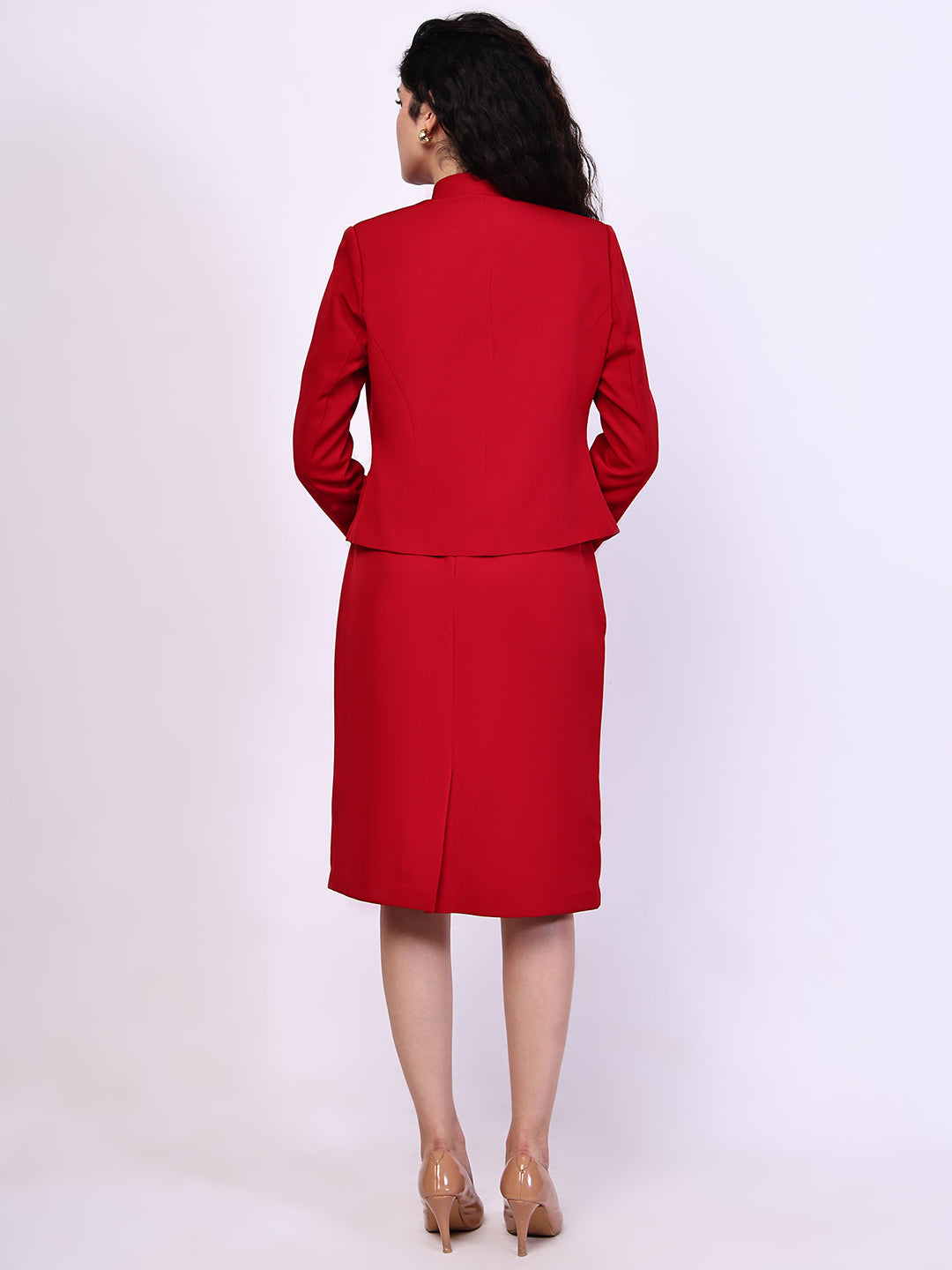 Exude Grace Striped Blazer and Pencil Skirt Set (Red)