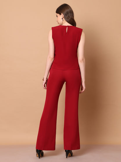 Exude Mystique Moments Shoulder and Side Pleat Top (Red)