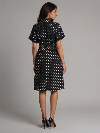 Exude Midnight Polka Tie knot dress
