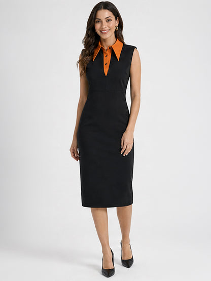 Contrast Collar Sheath Dress