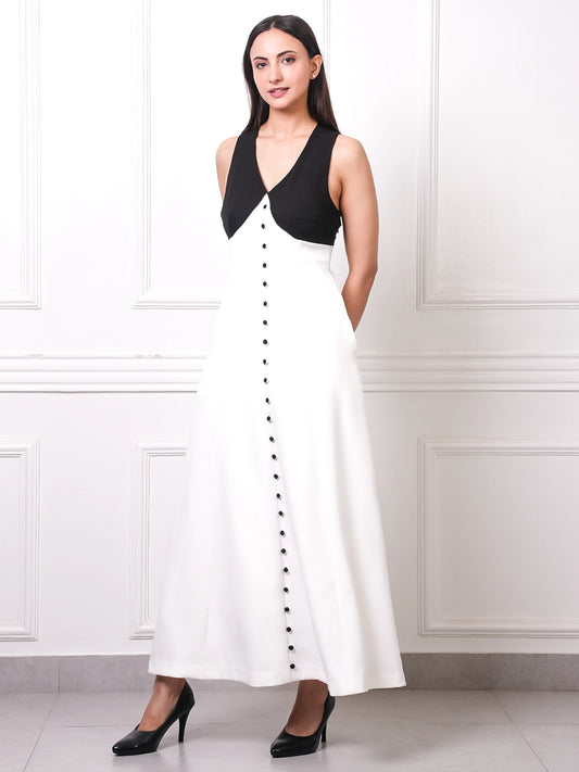 EXUDE Monochrome Button-Down Maxi Dress