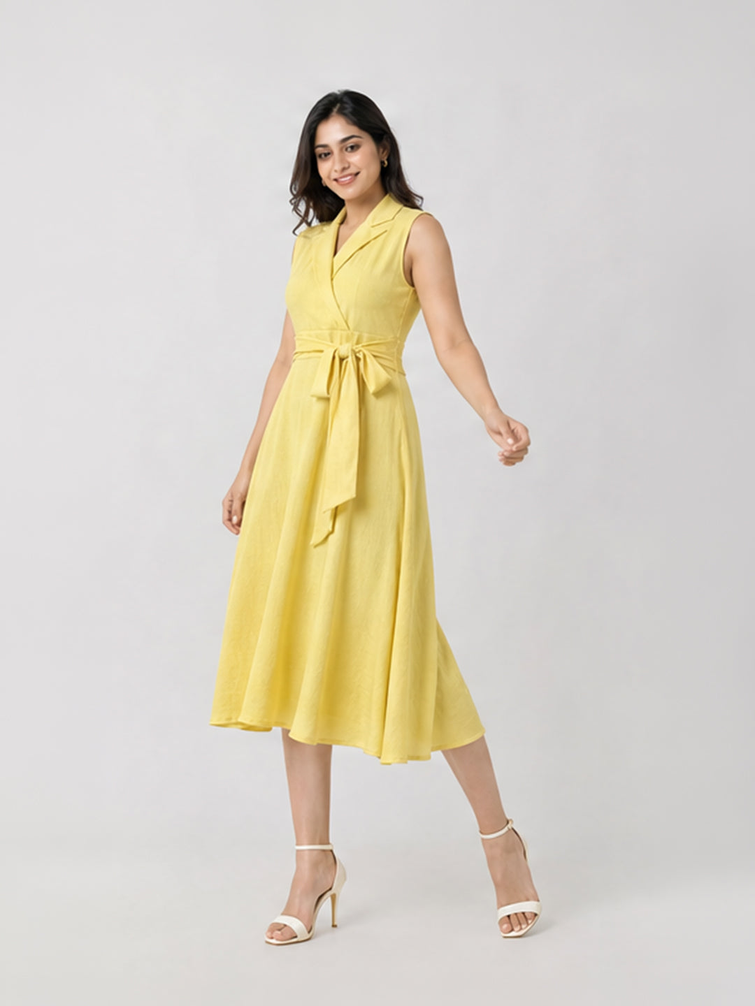 Collared Wrap-Tie Midi Dress