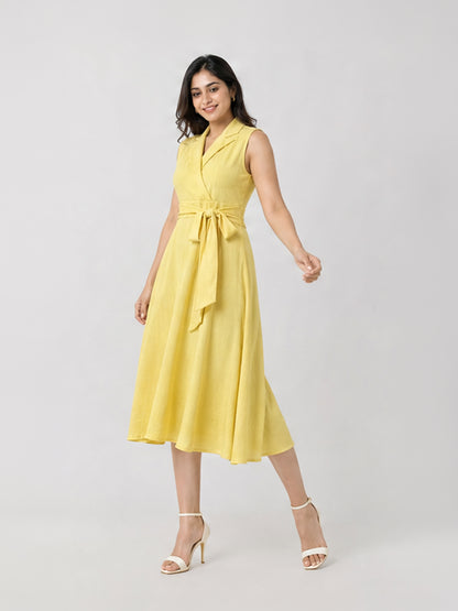 Collared Wrap-Tie Midi Dress