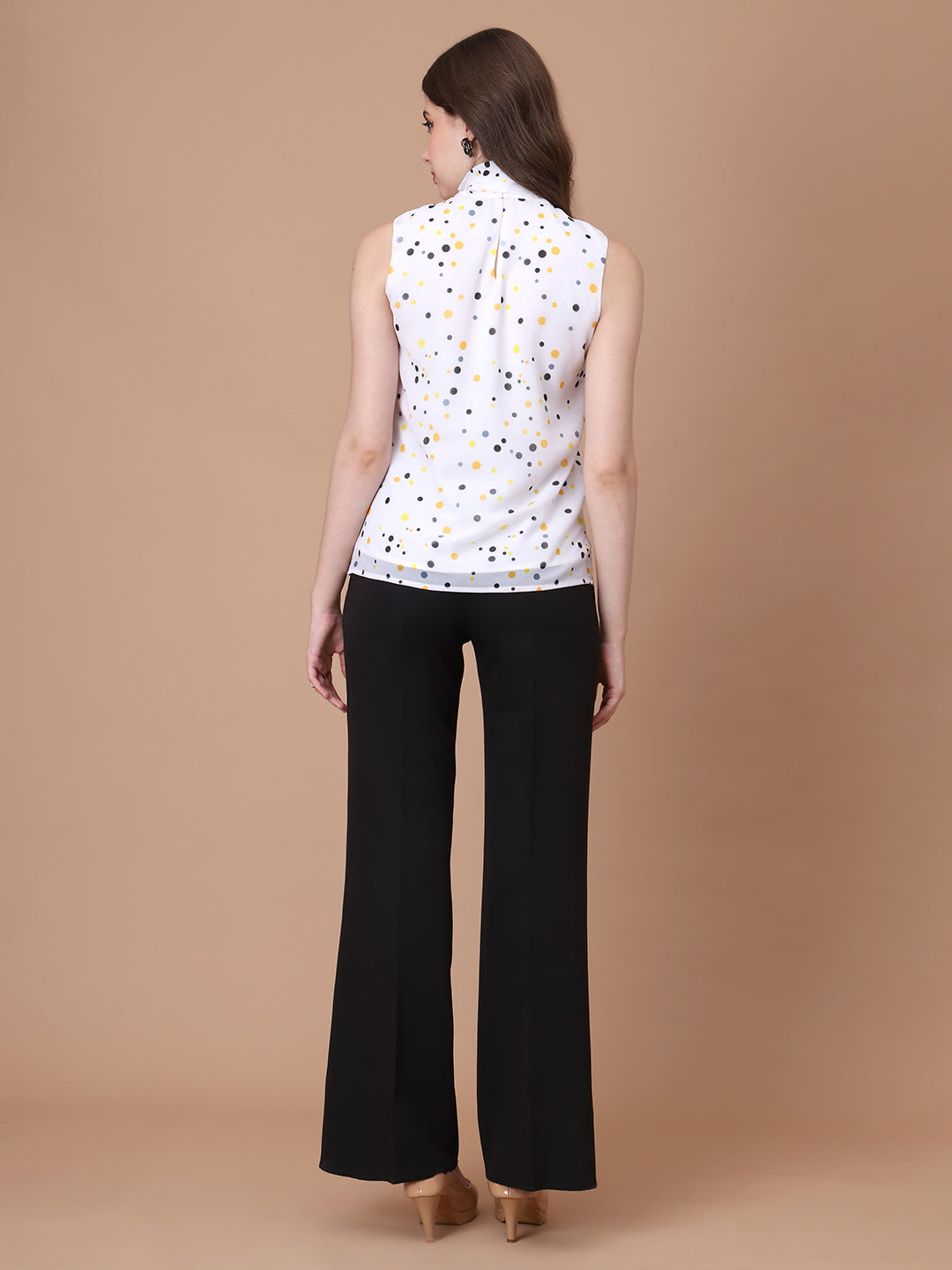 Exude Graceful Threads Sleeveless Polka Top with Front Tie