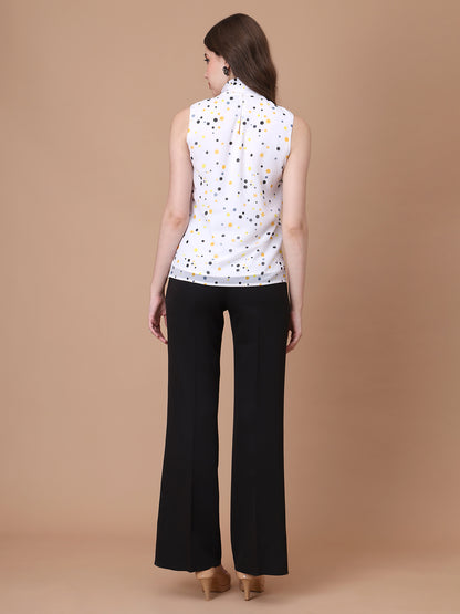 Exude Graceful Threads Sleeveless Polka Top with Front Tie