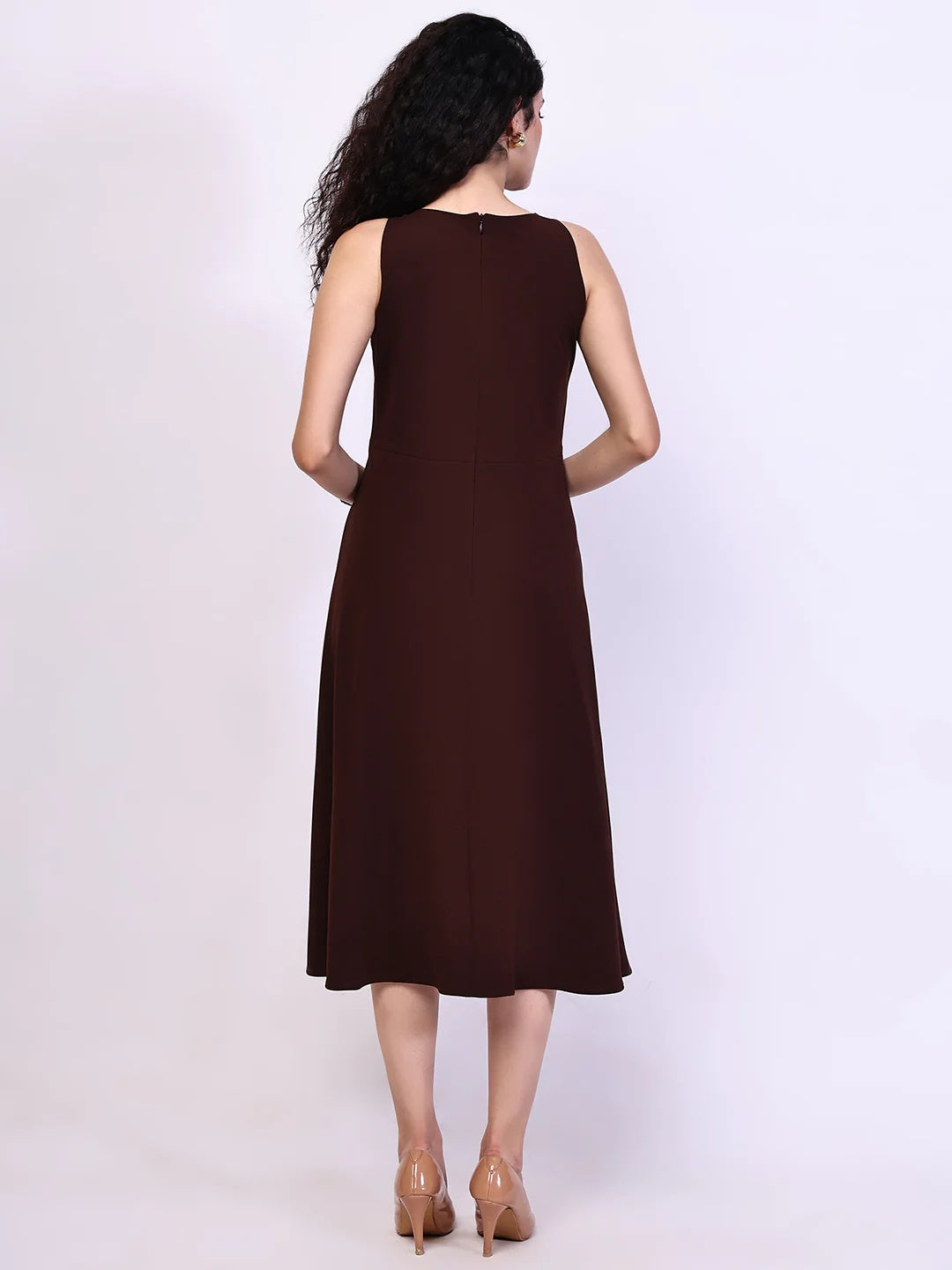 Exude Golden Glow Brown Maxi Dress with Pockets Dresses