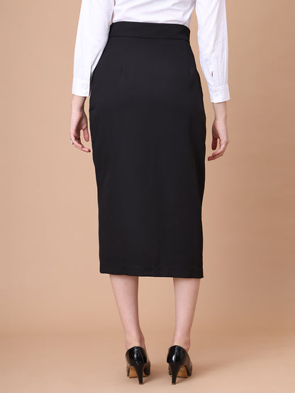Exude Unstoppable Grace Midi Skirt With Front Slit (Black)