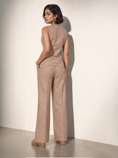 Exude Golden Hour Glam 2 Piece Linen Co-ord Set With Gold Button Detail