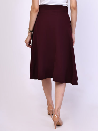 Exude Loyalty Solid A-line Skirt Wine Skirt