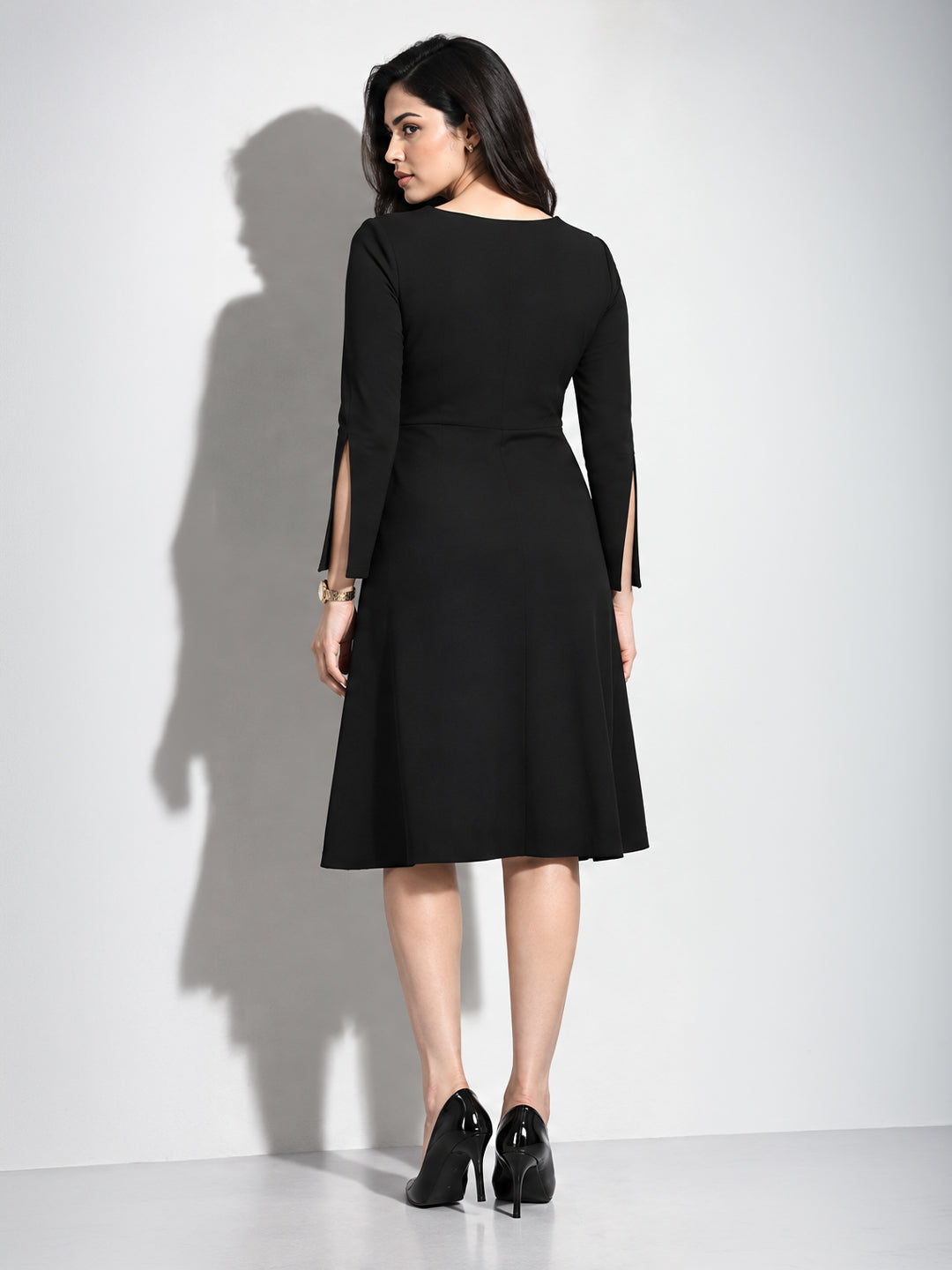 The Noir Slit-Sleeve A-Line Dress